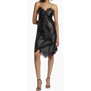 Off-white Nappa Leather Lace Slip Midi Dress 40 NWT Retail $2625